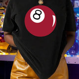 Women's Number "8" Ball Print Round Neck Tee, Fashion Casual Crew Neck Short Sleeve T-shirt for Daily Outdoor Wear, Women's Clothing for All Seasons