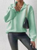 Women's Plain Textured Drop Shoulder Mock Neck Sweatshirt, Casual Long Sleeve Zipper Pullover For Fall & Winter, Ladies Clothes For Daily Wear