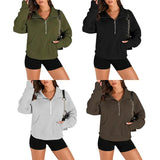 Women's Solid Color Sweatshirt Raglan Long Sleeve Turtle Neck Half Zip-up Casual Tops