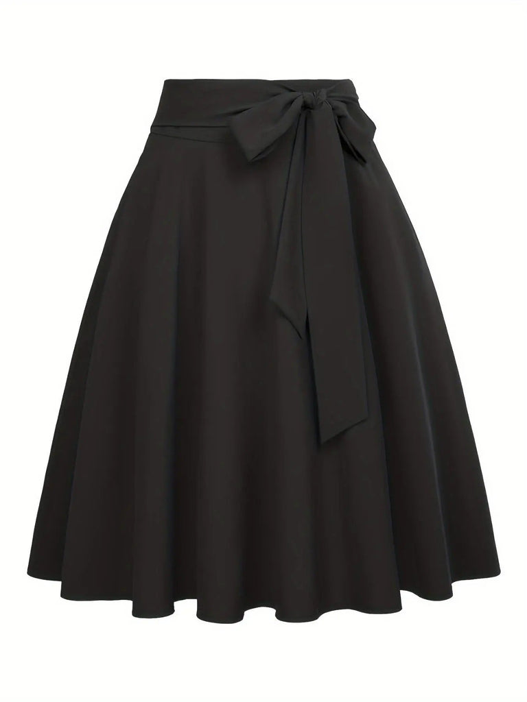 Women's Solid Color Tie Front High Waist Skirt, Casual Fashion Zipper A Line Skirt for Daily Wear, Ladies Bottoms for All Seasons, Clothing