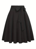 Women's Solid Color Tie Front High Waist Skirt, Casual Fashion Zipper A Line Skirt for Daily Wear, Ladies Bottoms for All Seasons, Clothing