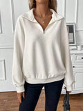 Women's Solid Drop Shoulder Zip Up Funnel Neck Sweatshirt, Casual Long Sleeve Pullover for Spring & Fall, Ladies Clothes for Daily Wear