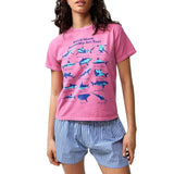 Women's Summer Shark Print Tops Casual Short Sleeve Round Neck Loose T-Shirts Blouses Fabric Womenswear