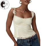 Women's SummerFit Cami Tops Sleeveless Open Back Low Cut Lace Floral Tanks