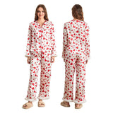 Women's Valentine's Day Lounge Set Long Sleeve Button Up Heart Print Tops Pants Sleepwear Sets
