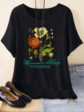 Women's Vintage Floral & Letter Print Round Neck Graphic Tee, Casual Short Sleeve Crew Neck T-Shirt for Summer, Fashion Women's Top for Daily Wear