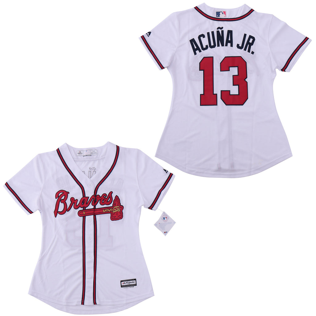 Women Atlanta Braves #13 Ronald Acuña Jr. Warriors 13 White Women