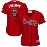 Women Atlanta Braves #5 Freddie Freeman Majestic 2019 Alternate Cool Base Player Jersey - Scarlet