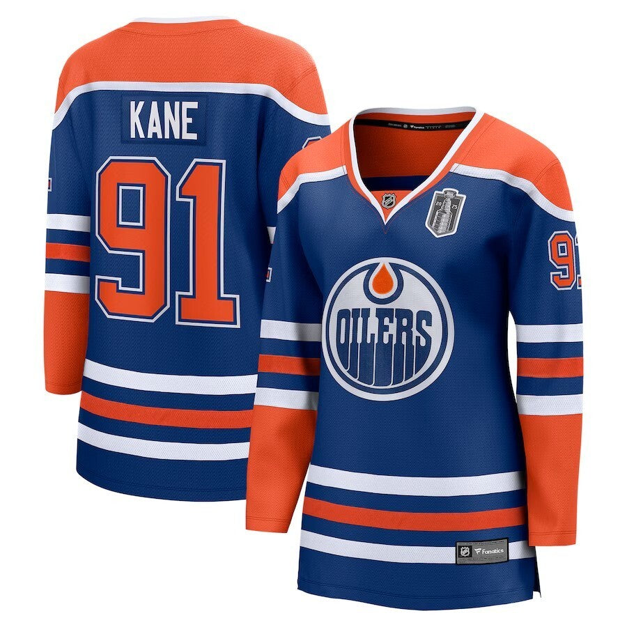 Women Edmonton Oilers #91 Evander Kane 2025 Stanley Cup Final Home Breakaway Jersey - Royal