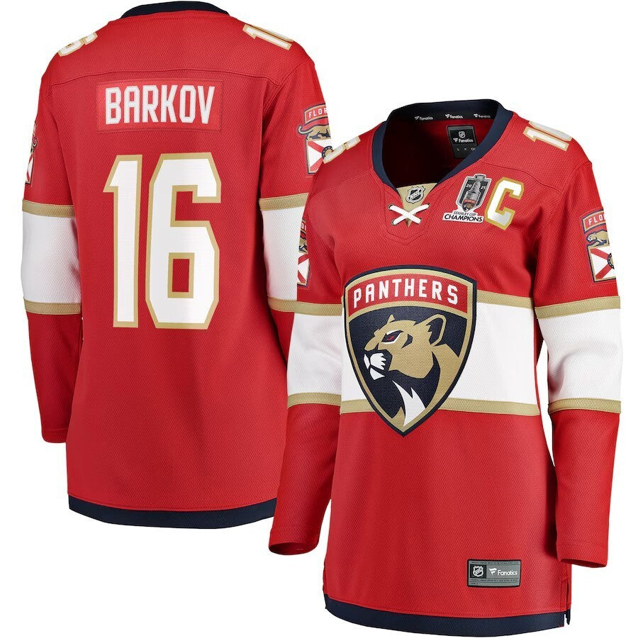 Women Florida Panthers #16 Aleksander Barkov 2025 Stanley Cup Champions Breakaway Jersey - Red