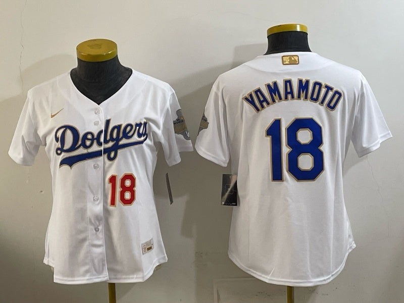 Women Los Angeles Dodgers #18 Yoshinobu Yamamoto Dodgers Platinum Edition Women Youth