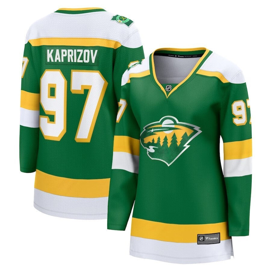 Women Minnesota Wild #97 Kirill Kaprizov Branded 202324 Alternate Premier Breakaway Player Jersey – Green