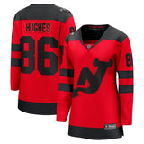 Women New Jersey Devils #86 Jack Hughes Branded 2024 NHL Stadium Series Breakaway Player Jersey – Red Style 1