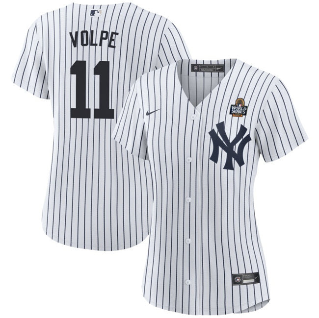 Women New York Yankees #11 Anthony Volpe White 2024 World Series With Name Cool Base