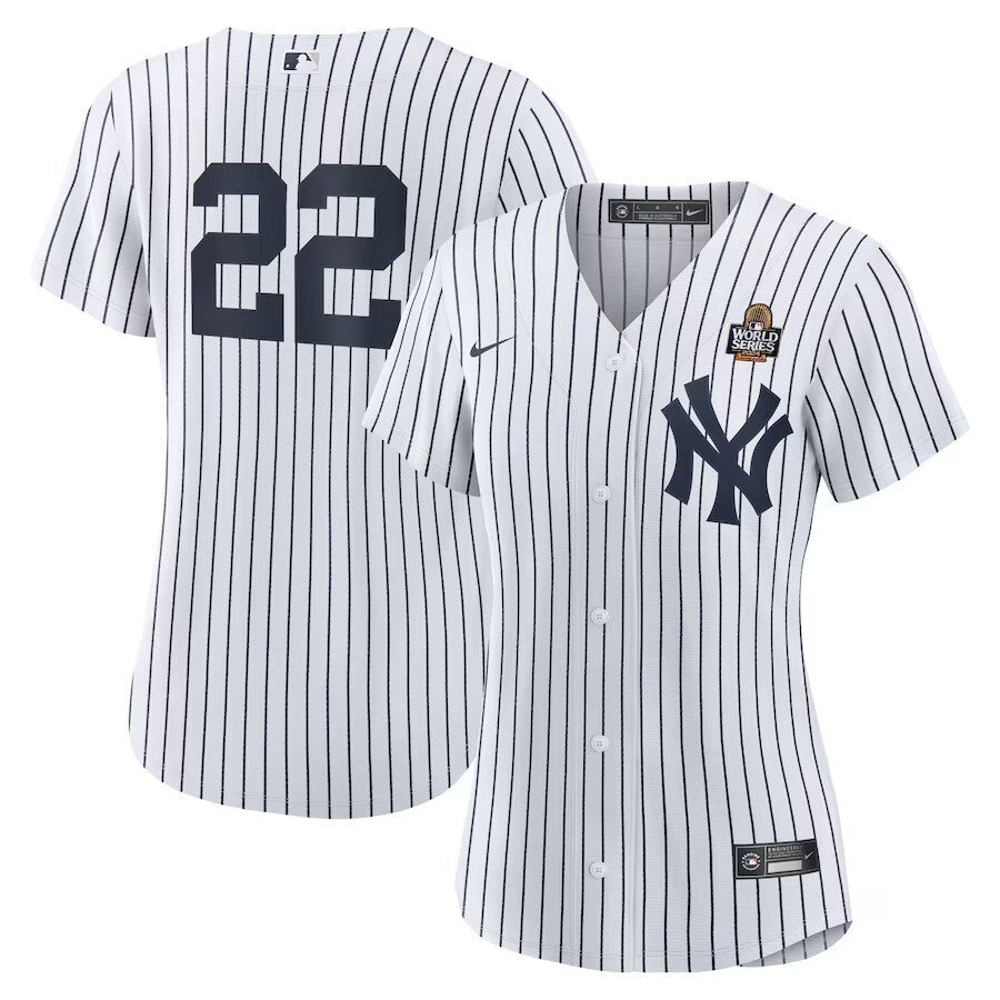 Women New York Yankees #22 Juan Soto 2024 World Series Home Replica Player Jersey - White
