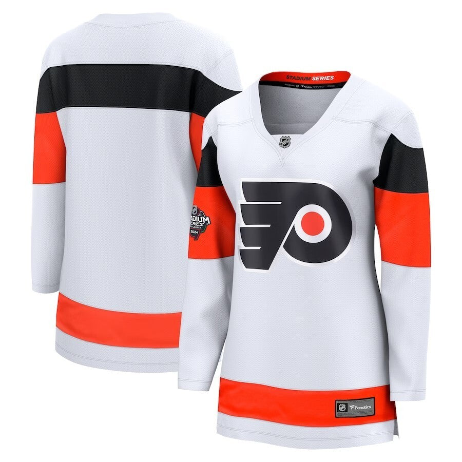 Women Philadelphia Flyers Fanatics Branded 2024 NHL Stadium Series Breakaway Jersey – White Style 1