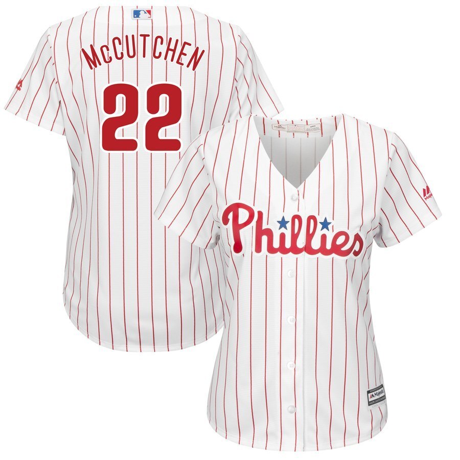 Women Philadelphia Phillies #22 Andrew McCutchen Majestic Cool Base Player Jersey - WhiteScarlet