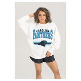 Women's Carolina Panthers Gameday Couture White Sunday Drives Oversized Crewneck