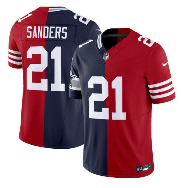Women's Dallas Cowboys X 49ers #21 Deion Sanders Navy Red Split F.U.S.E. Vapor