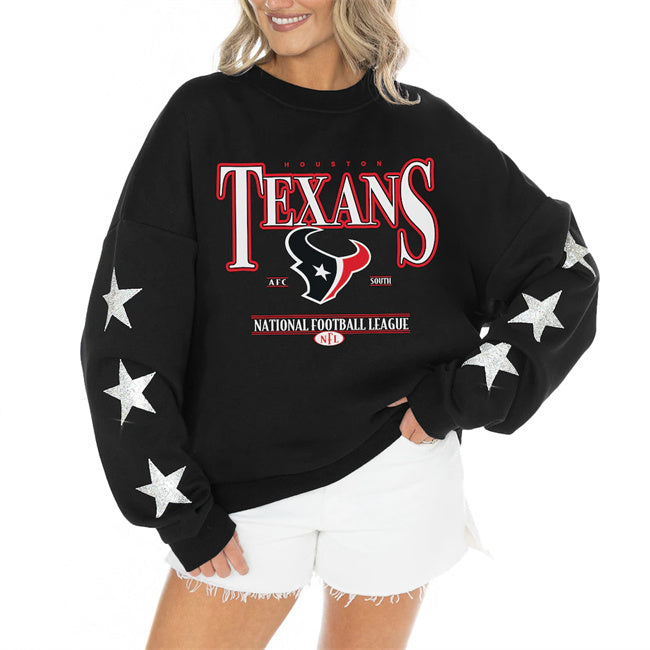 Women's Houston Texans Gameday Couture Black Rhinestone Star Sleeve Settle