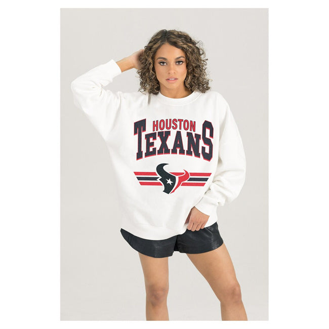 Women's Houston Texans Gameday Couture White Sunday Drives Oversized Crewneck