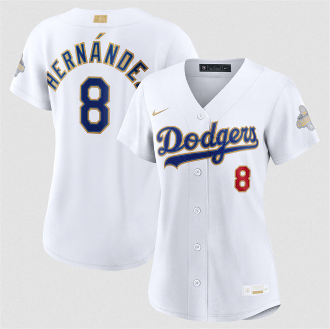 Women's Los Angeles Dodgers #8 Enrique Hernández White 2026 Gold Collection Stadium