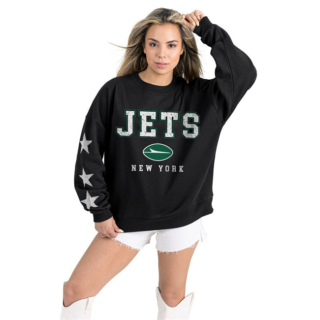 Women's New York Jets Gameday Couture Black Velocity Relaxed Rhinestone Pullover