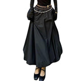 Womens Long Skirts Cute Elastic Waist Solid Color Flowy Floral Bud Bubble A-Line Skirts Light Womenswear Bottom Underwear
