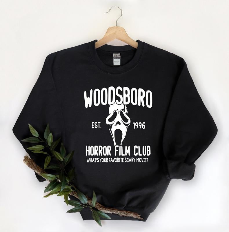 Woodsboro horror film club Sweatshirt, Scream Ghost sweatshirt, Halloween sweatshirt for women, Horror film Sweatshirt, Halloween scream tee
