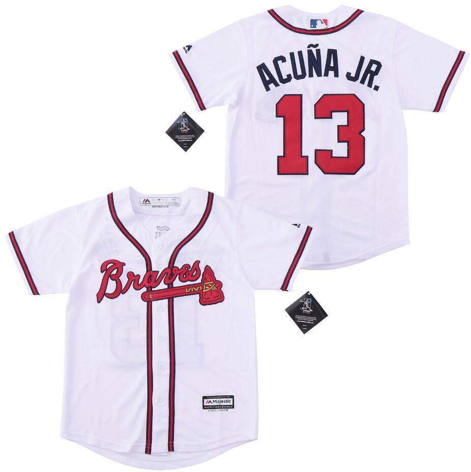 Youth Atlanta Braves #13 Ronald Acuña Jr. Warriors 13 White Youth Style 2