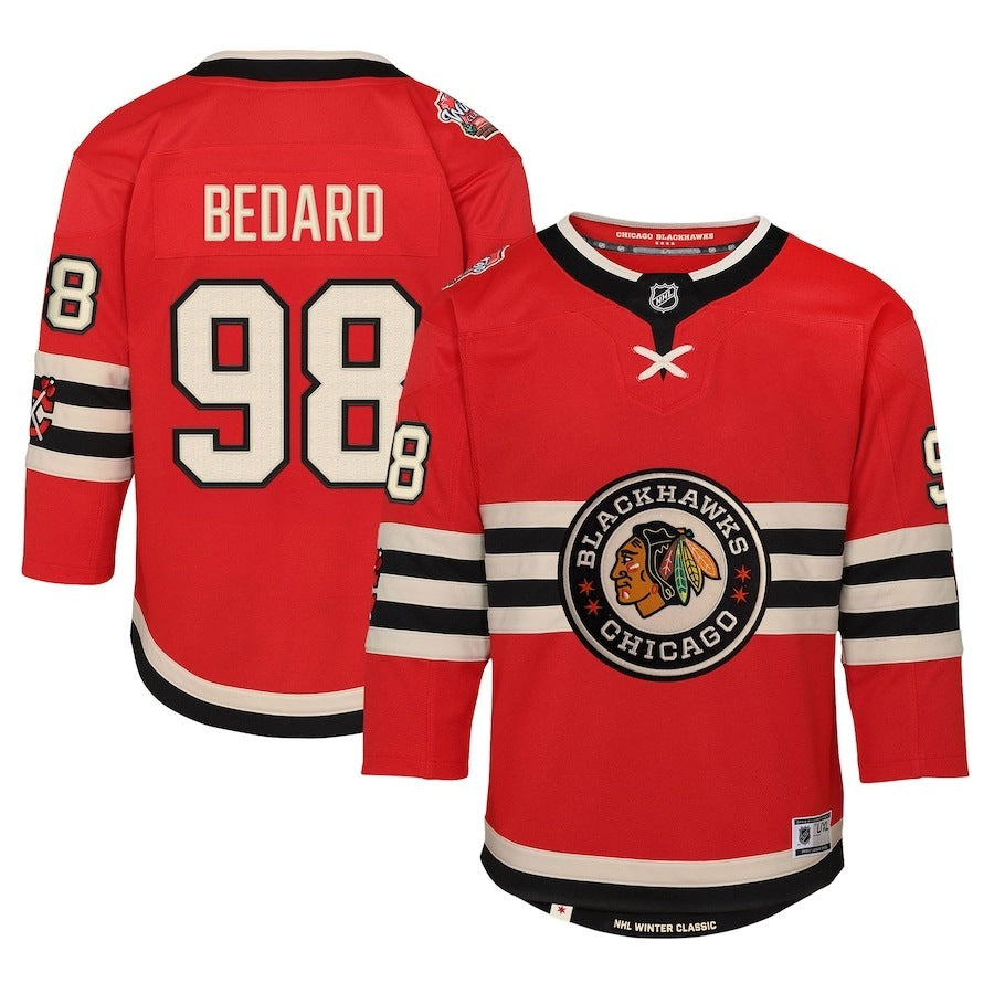 Youth Chicago Blackhawks #98 Connor Bedard 2025 NHL Winter Classic Premier Player Jersey - Red