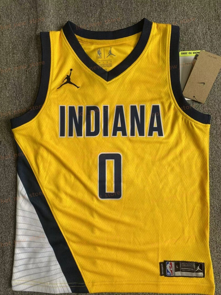 Youth Indiana Pacers #0 Tyrese Haliburton Youth Pacers Team Yellow Style 2