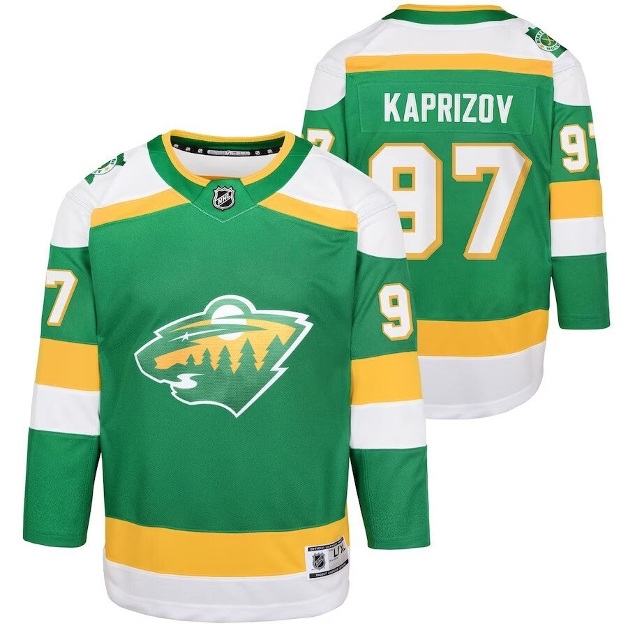 Youth Minnesota Wild #97 Kirill Kaprizov 202324 Alternate Premier Player Jersey – Green