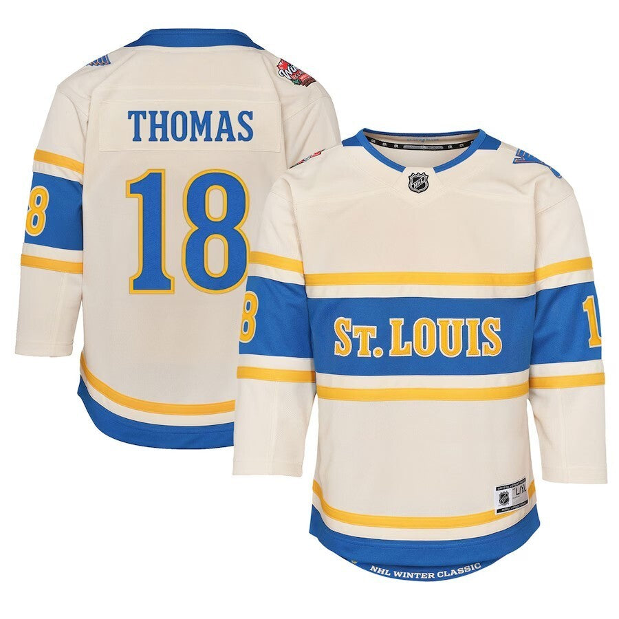 Youth St. Louis Blues #18 Robert Thomas 2025 NHL Winter Classic Premier Player Jersey - Cream