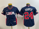 Youth USA Baseball #24 Bryce Harper Navy 2026 World Baseball Classic Stadium