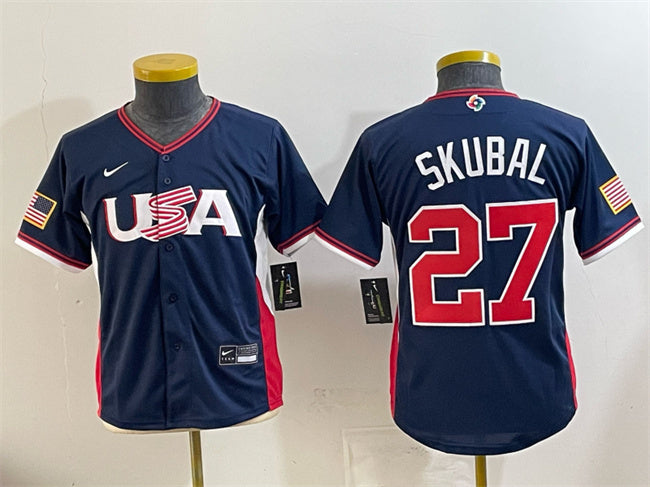 Youth USA Baseball #27 Tarik Skubal Navy 2026 World Baseball Classic Stadium