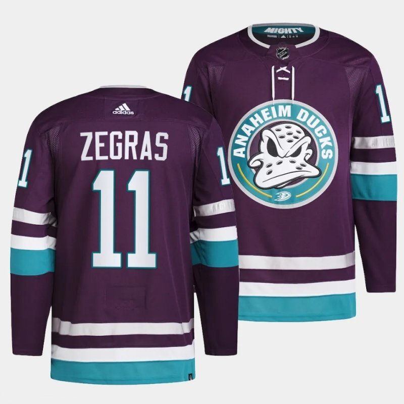 anaheim ducks #11 trevor zegras 2023-24 30th anniversary purple jersey