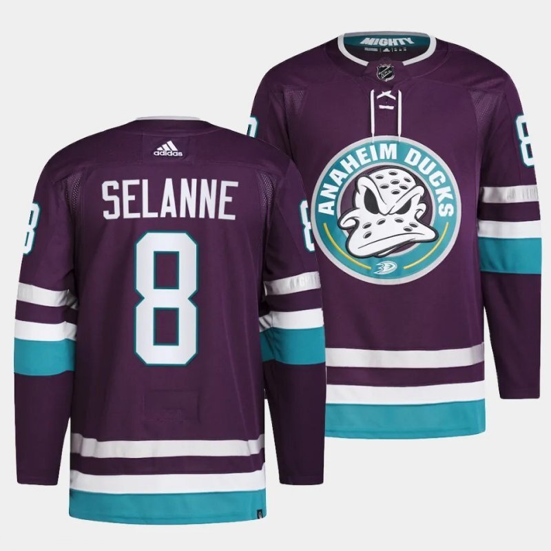 anaheim ducks #8 teemu selanne 2023-24 30th anniversary purple jersey