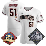 arizona diamondbacks #51 randy johnson 25th anniversary patch flex base collection jersey white