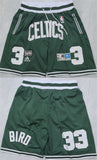 boston celtics #33 larry bird green shorts (run small)