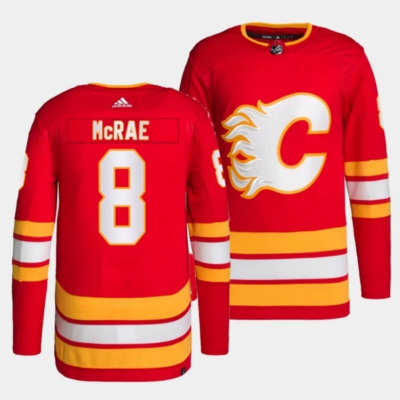calgary flames #8 tate mcrae home red #8 primegreen jersey