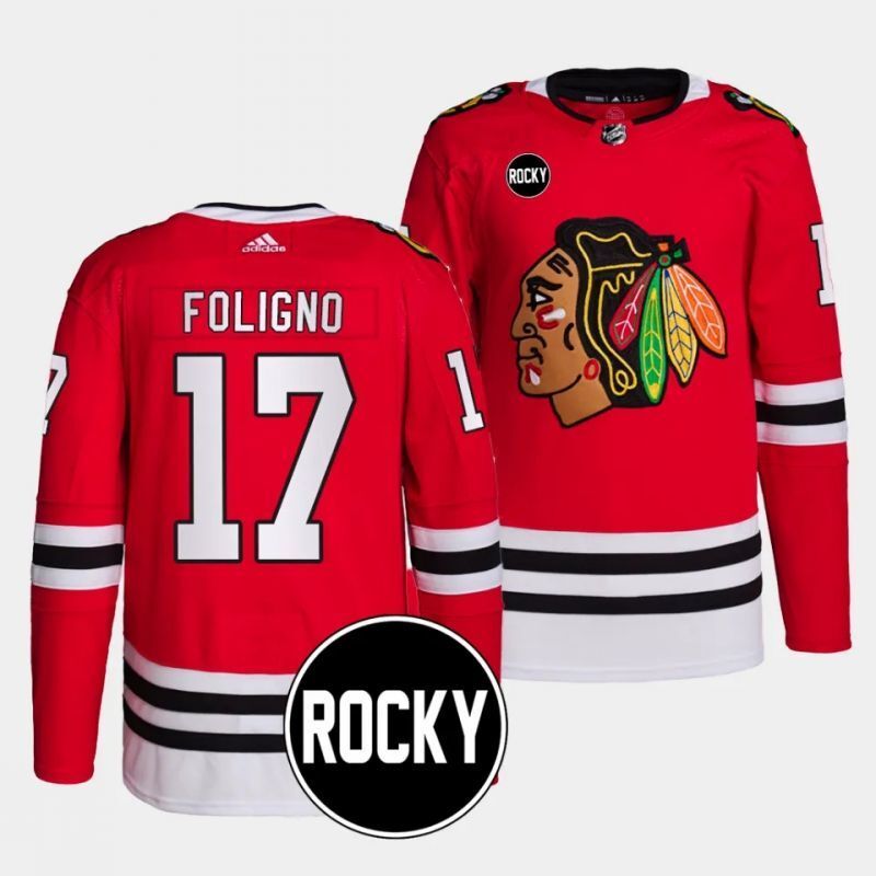 chicago blackhawks #17 nick foligno 2023-24 authentic home red rocky patch jersey