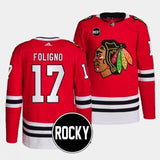 chicago blackhawks #17 nick foligno 2023-24 authentic home red rocky patch jersey