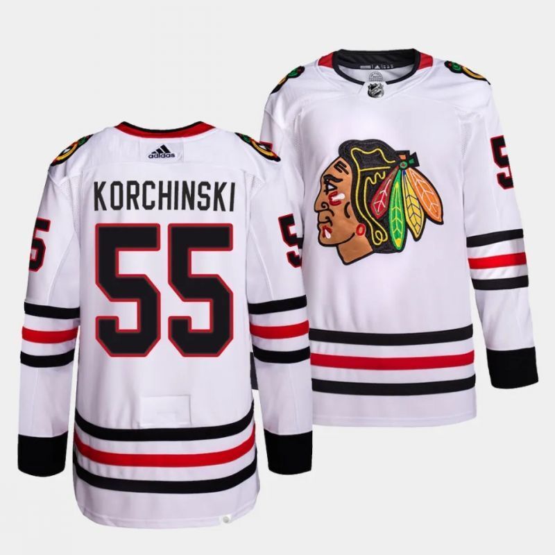 chicago blackhawks #55 kevin korchinski away white jersey