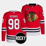 chicago blackhawks #98 connor bedard 2023-24 authentic home red rocky patch jersey