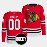 chicago blackhawks custom 2023-24 authentic home red rocky patch jersey