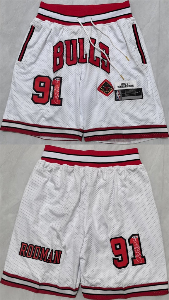 chicago bulls #91 dennis rodman white 2025 shorts (run small)
