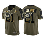 dallas cowboys #21 ezekiel elliott 21 Salute Gold Text
