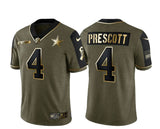 dallas cowboys #4 dak prescott 21 Salute Gold Text