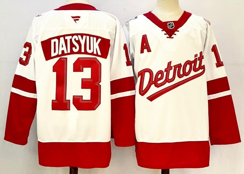 detroit red wings #13 pavel datsyuk white red 2024-25 with a patch